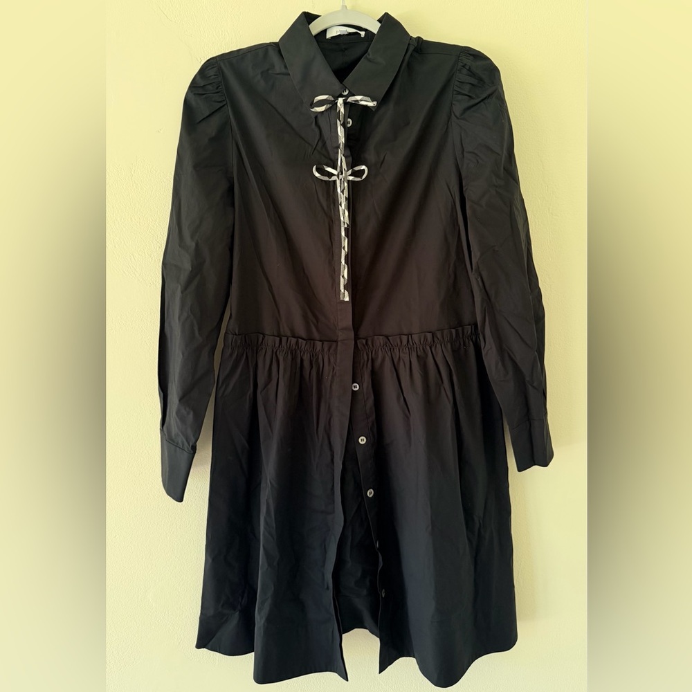 PEARL by Lela Rose Black Dress with Ribbon Accent